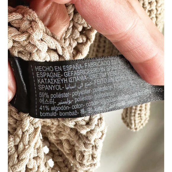 Massimo Dutti Open Loose Knit Chunky Sweater Small Oversized Cropped Grunge Tan - Picture 6 of 8